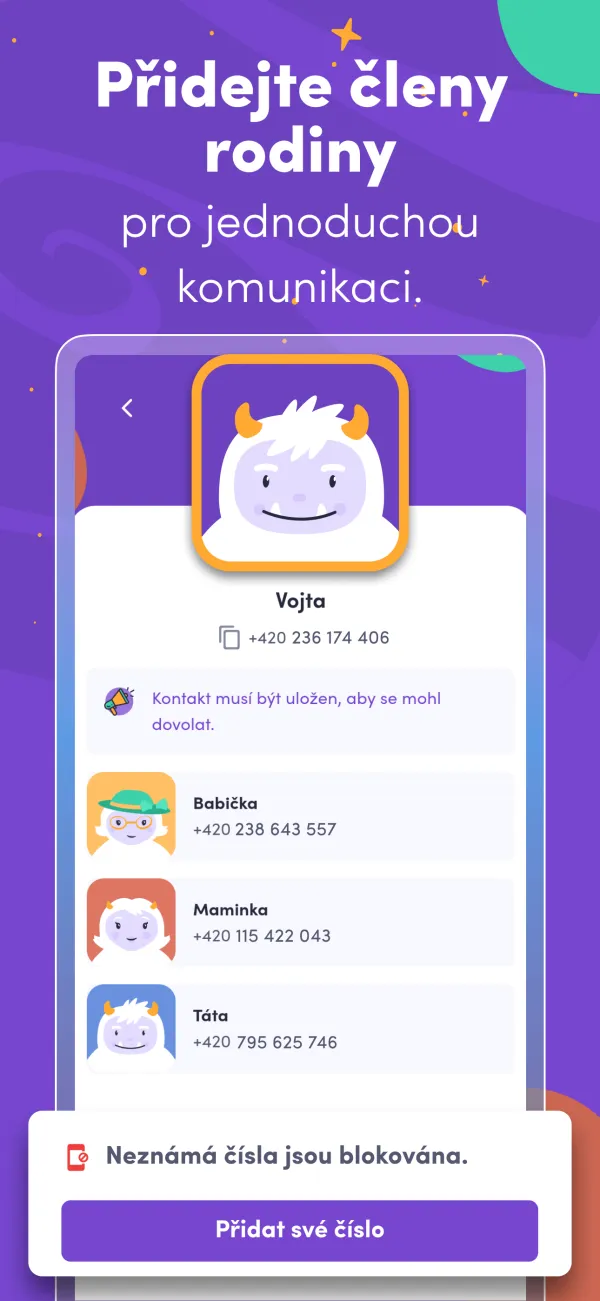 FindeeKids — správa rodinných kontaktů, které smí dítěti volat