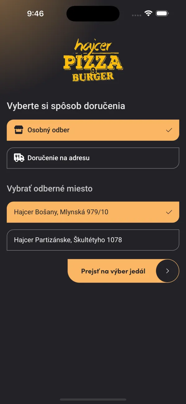Hajcer — výběr způsobu doručení a odběrného místa mezi dvěma pobočkami