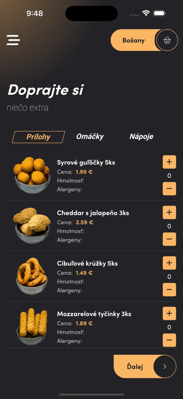 Hajcer — přílohy k objednávce s možností upravit množství