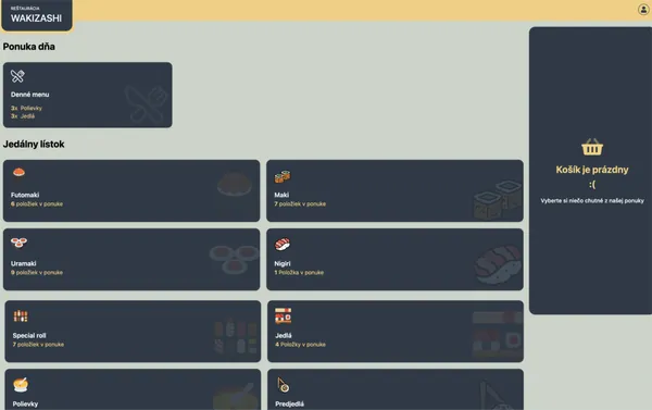 ObjednámSi.sk — restaurant customer website with daily specials, menu categories and an empty basket