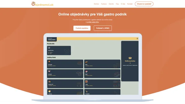 ObjednámSi.sk — system home page with an example of the ordering interface